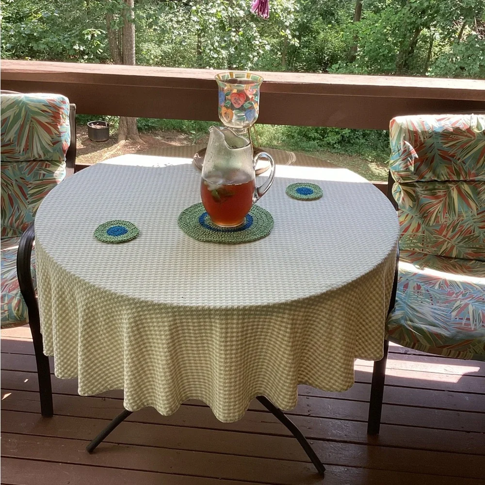 Doily Coaster Set Hand Crafted Green Boho Blue Bar Cart Accessory